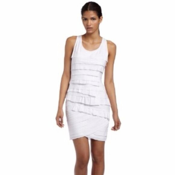 NWT BCBGMaxAzria DI Layered Slvless White Dress L - Picture 1 of 7